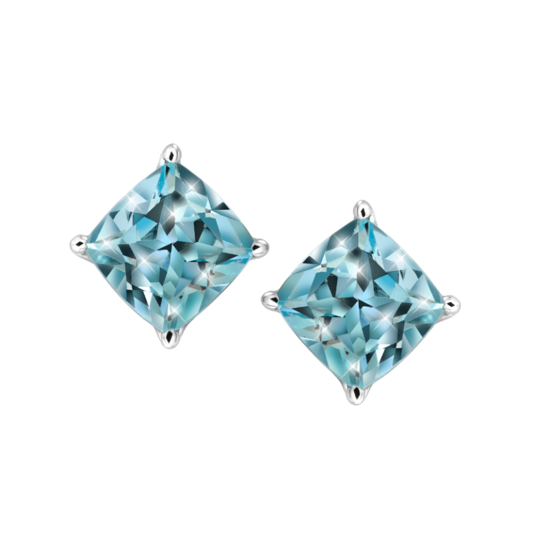 Aquamarine Square Stud Earrings